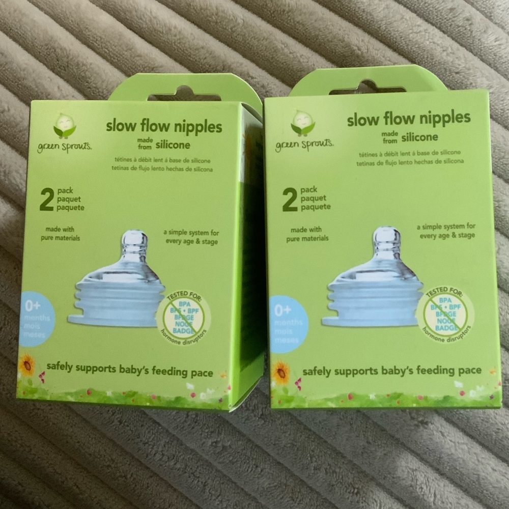 2-Green Sprouts Slow Flow Nipple 0+ Months Set Of 2 New Made From Silicone